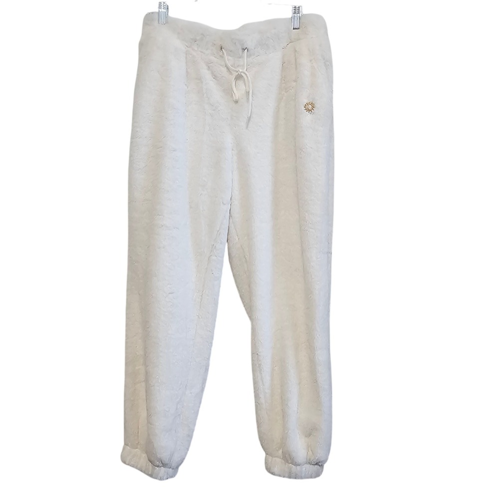 Faux Fur Joggers Cream Plush‎ Drawstring Sweatpants Off White Loungewear Pants